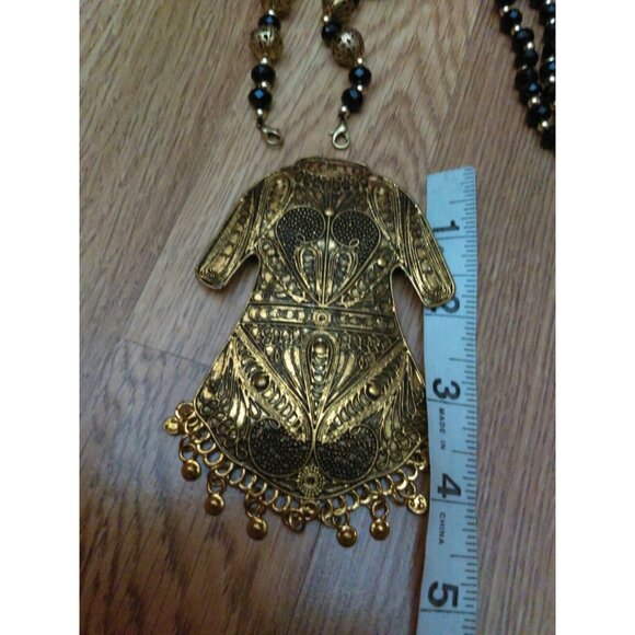 Double Purpose Big Traditional Dress Pendant Statement Necklace & Pin Beaded - Picture 4 of 12